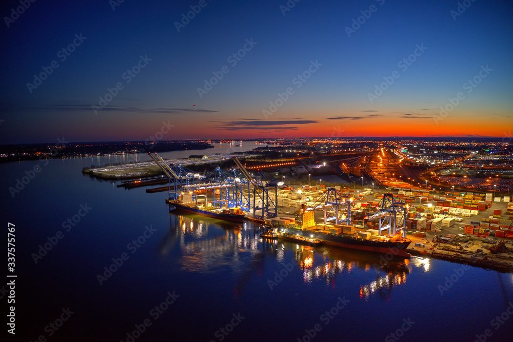 Fotografie Aerial View of Port of Philadelphia at Night