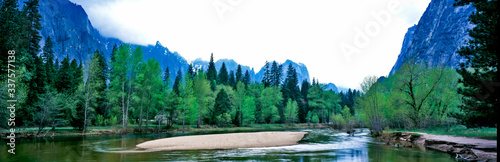 Spring arrives at the Yosemite National Park with a view from the Yosemite Valley photo