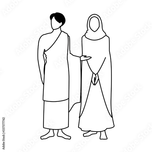couple of people pilgrims hajj on white background