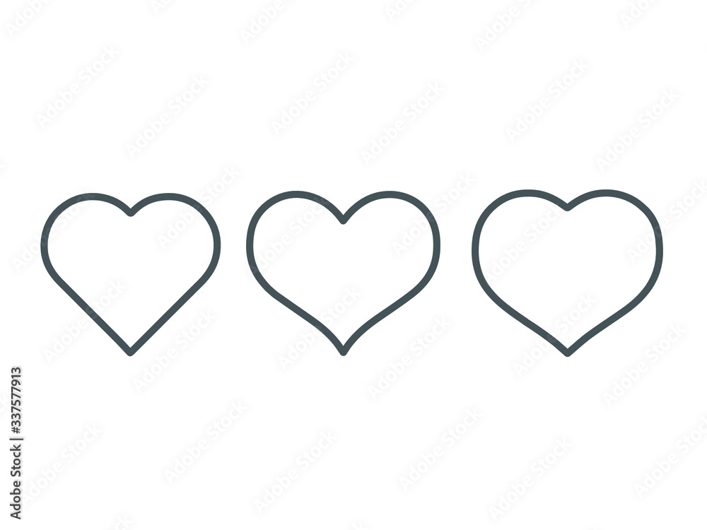 Collection of heart illustrations, Love symbol icon set, love,Gray line, symbol,White background