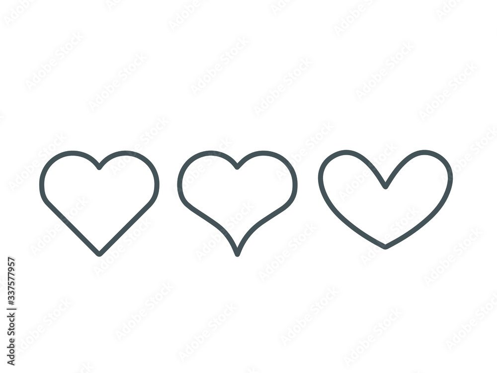 Collection of heart illustrations, Love symbol icon set, love,Gray line, symbol,White background