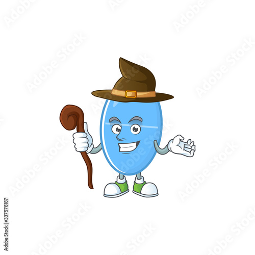 Cute and sneaky Witch blue capsule cartoon design style
