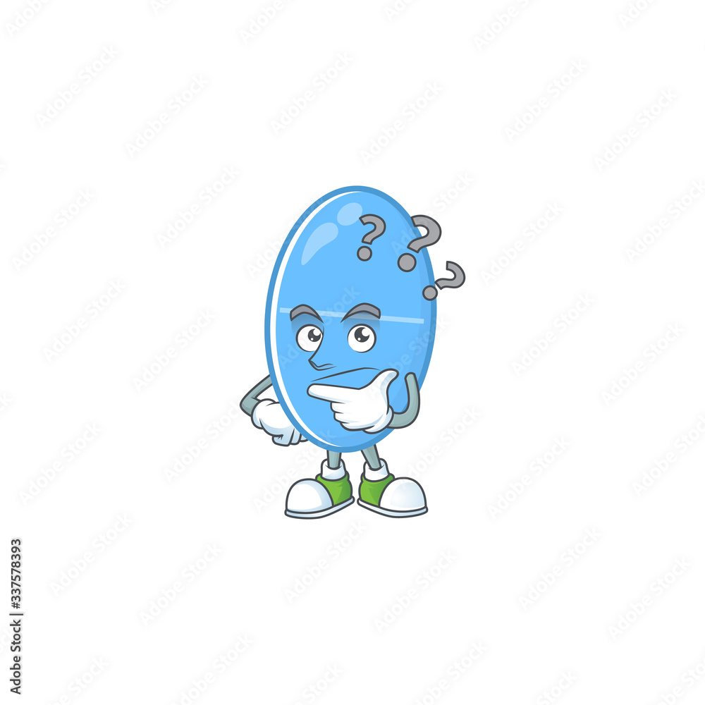 Blue capsule mascot design concept having confuse gesture