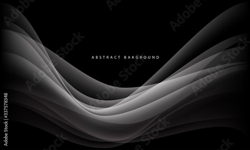 Abstract white wave curve with simple text on black design modern luxury background vector illustration.