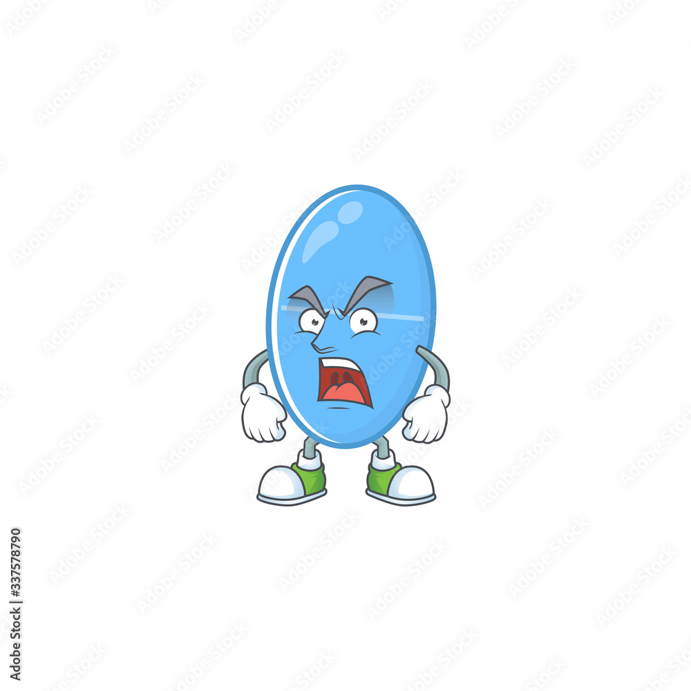 Blue capsule cartoon character design with mad face