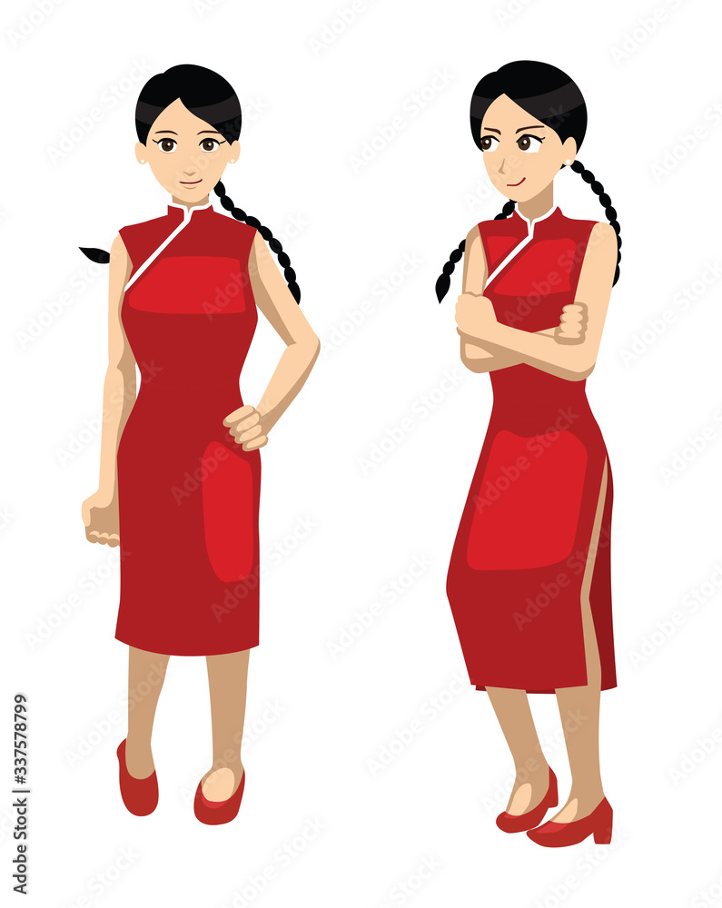 Manga Chinese Woman in Traditional Costume Vector Cartoon Manga Chinese Woman in Traditional Costume Vector Cartoon