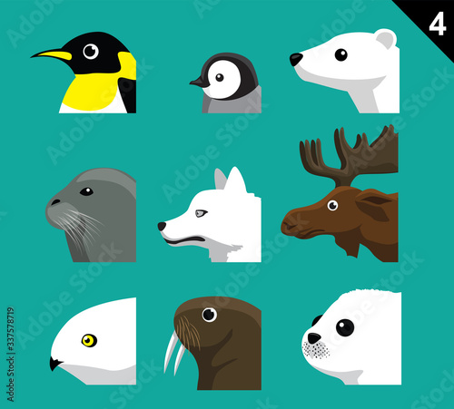 Animal Cartoon Faces Side View Set 4 Arctic