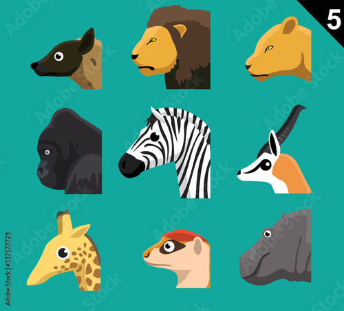 Animal Cartoon Faces Side View Set 5 Safari