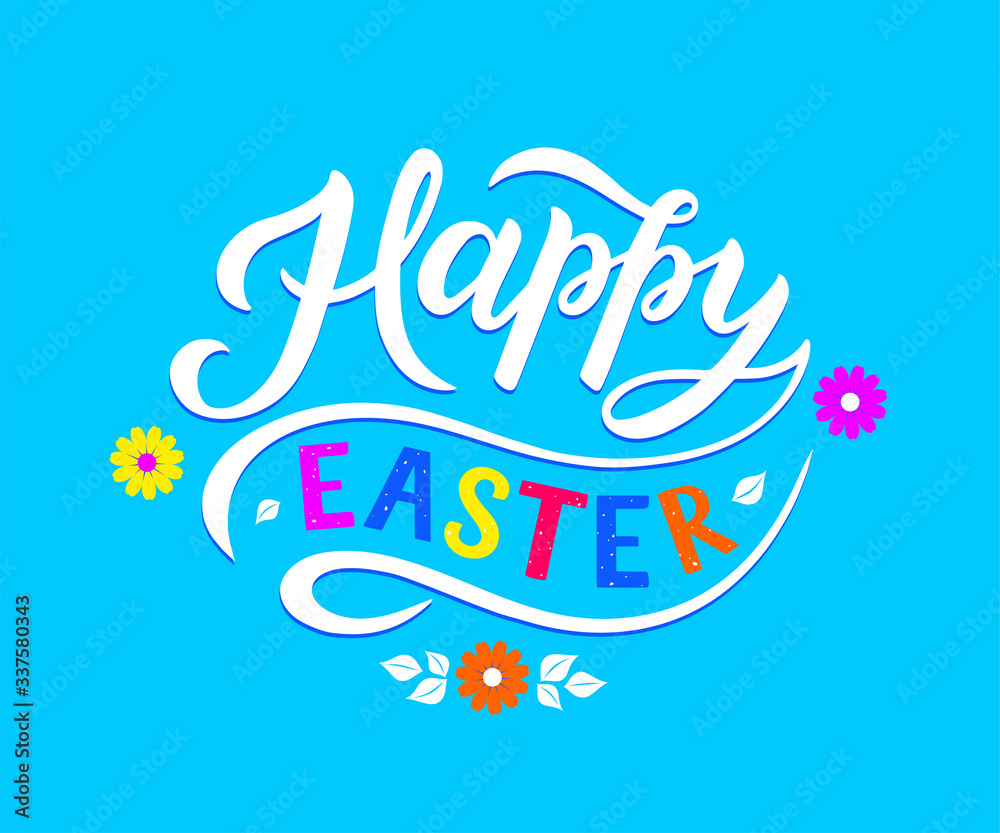 Happy Easter - hand drawn lettering. Design for holiday greeting card and invitation of the happy Easter day. Drawn spring celebration postcard for icon, invitation, poster, banner template. - obrazy, fototapety, plakaty 