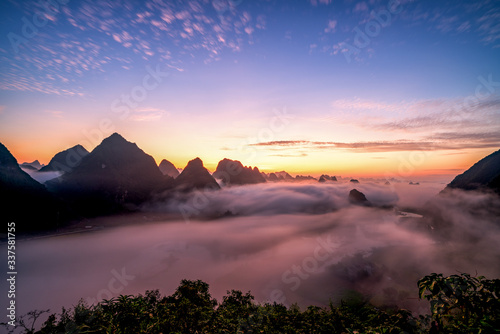 Royalty high quality free stock image aerial view of dawn at Ngoc Con town  Trung Khanh  Cao Bang  Vietnam