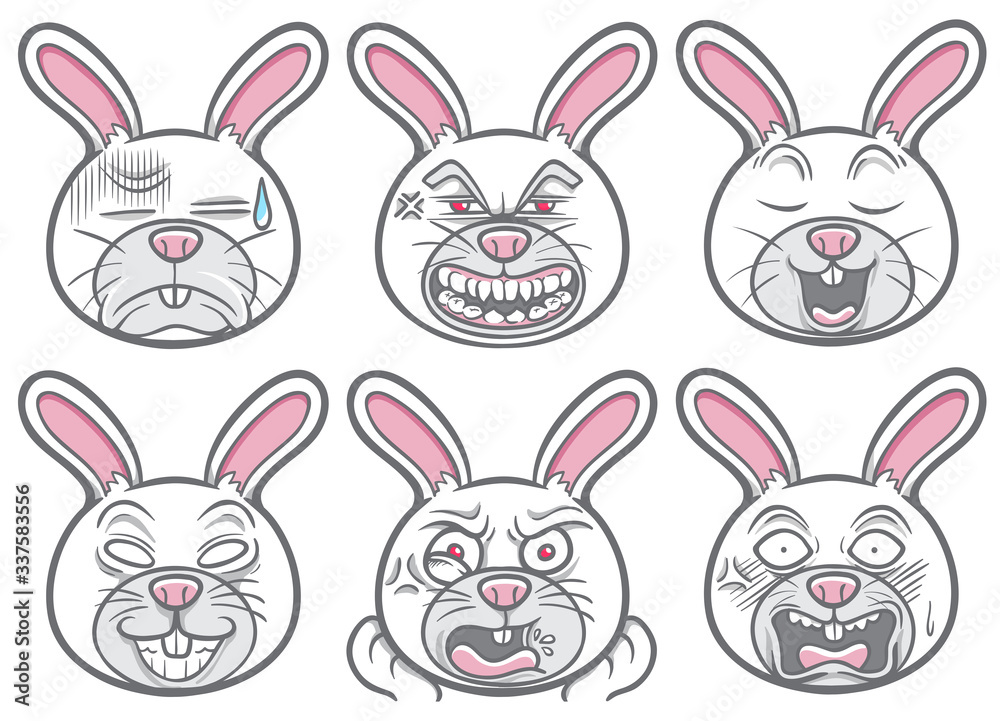 cute pet animal rabbit emoticons illustration set cute pet animal rabbit emoticons illustration set