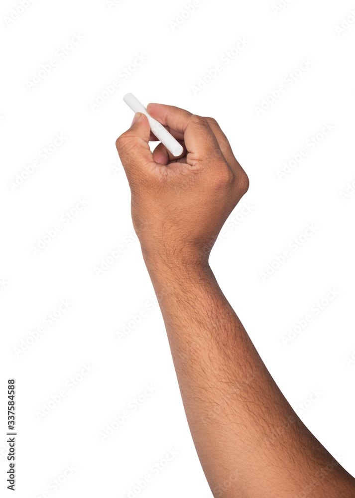 Hand with chalk isolated on white background Hand with chalk isolated on white background