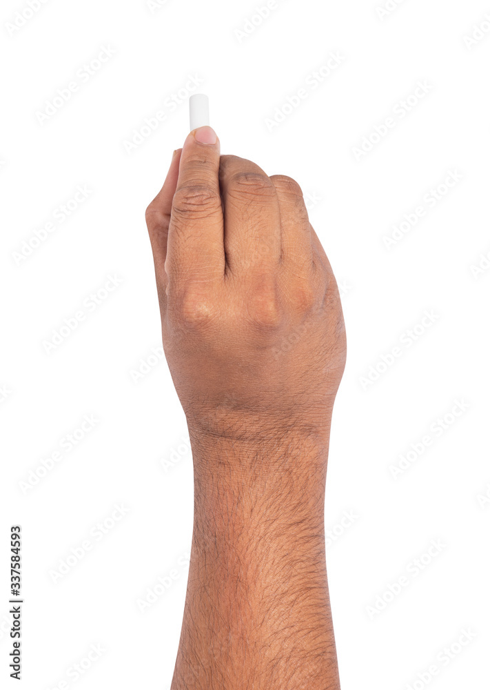 Hand with chalk isolated on white background Hand with chalk isolated on white background