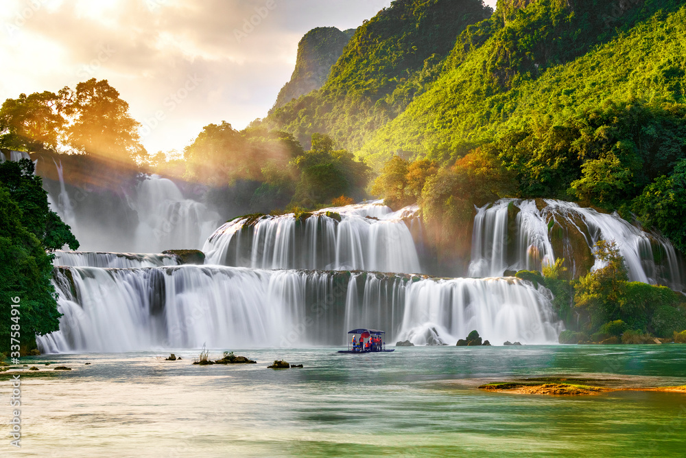 Plakat Royalty high quality free stock image aerial view of “ Ban Gioc “ waterfall, Cao Bang, Vietnam. “ Ban Gioc “ waterfall is one of the top 10 waterfalls in the world. Aerial view