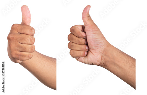 Men hand showing Thumbs up on white background