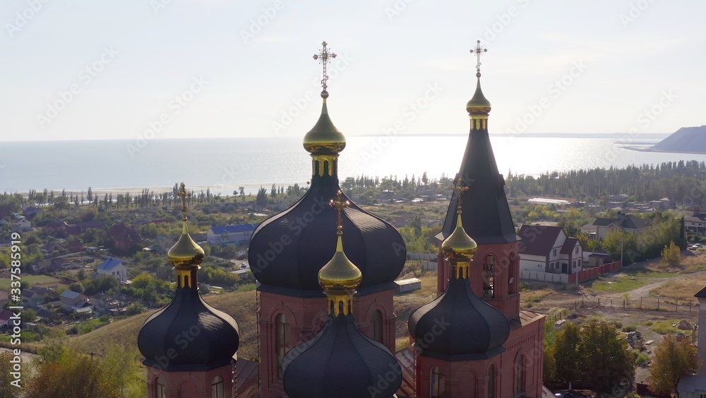 Church of the Archangel Michael in the Left Bank district of the city on an summer day. Ukraine. Mariupol. Opened in 1997.