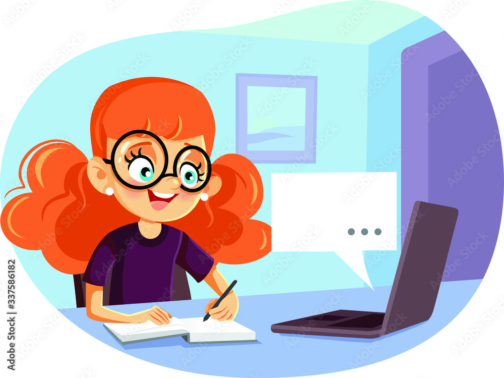 Student Girl Using Laptop for Online School Learning Student Girl Using Laptop for Online School Learning