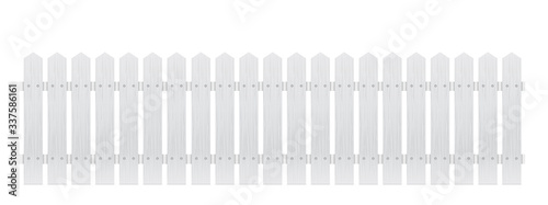 Long white wooden fence isolated on white background.