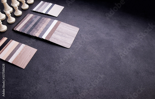 Interior Material Design concept. Wood texture floor Samples of laminate and vinyl floor tile.