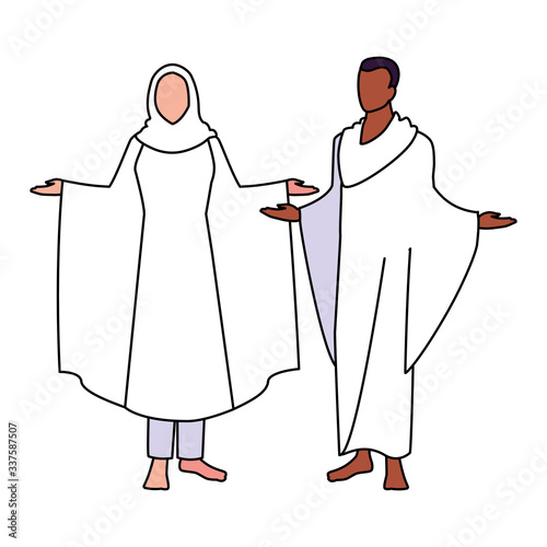 couple of people pilgrims hajj on white background