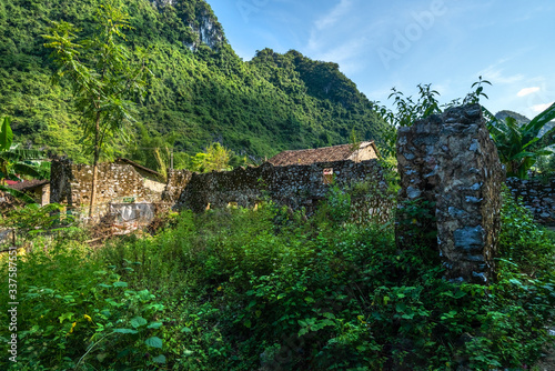 An ancient rock village in Trung Khanh, Cao Bang, Vietnam. Khuoi Ky old village of the Tay ethnic group. Indoor of the house in village photo