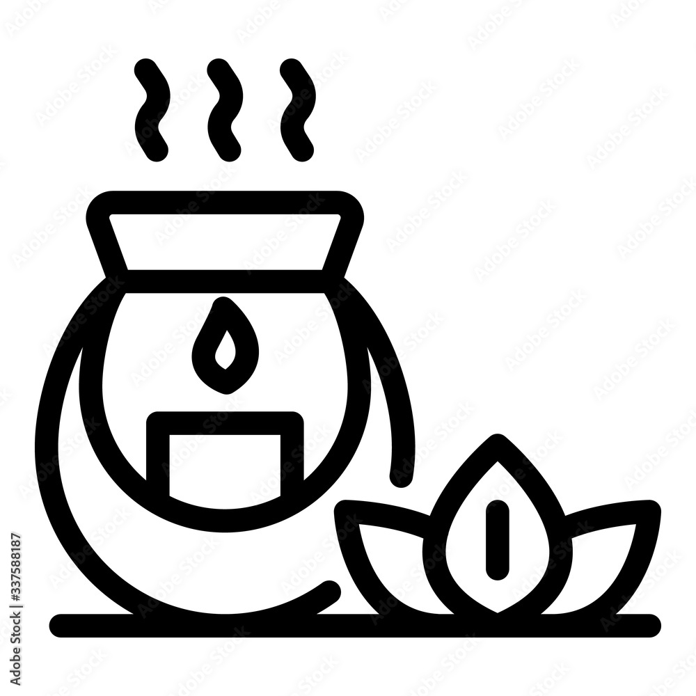 Fototapeta premium Aroma lamp and lotus icon. Outline aroma lamp and lotus vector icon for web design isolated on white background