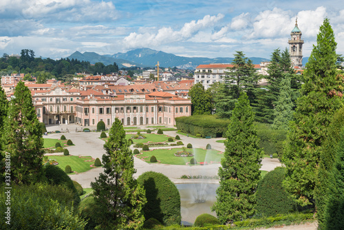 Typical and famous symmetrical Italian garden (giardino all'italiana) or formal garden (giardino formale), in the city center of Varese, Italy. Public gardens or Estensi gardens, mid 18th century photo