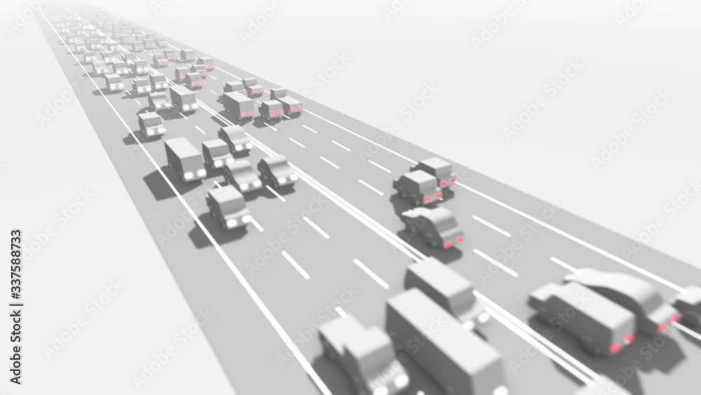 Seamless looping grey 3d animation of a bridge crossing two highways with heavy traffic at daytime Seamless looping grey 3d animation of a bridge crossing two highways with heavy traffic at daytime