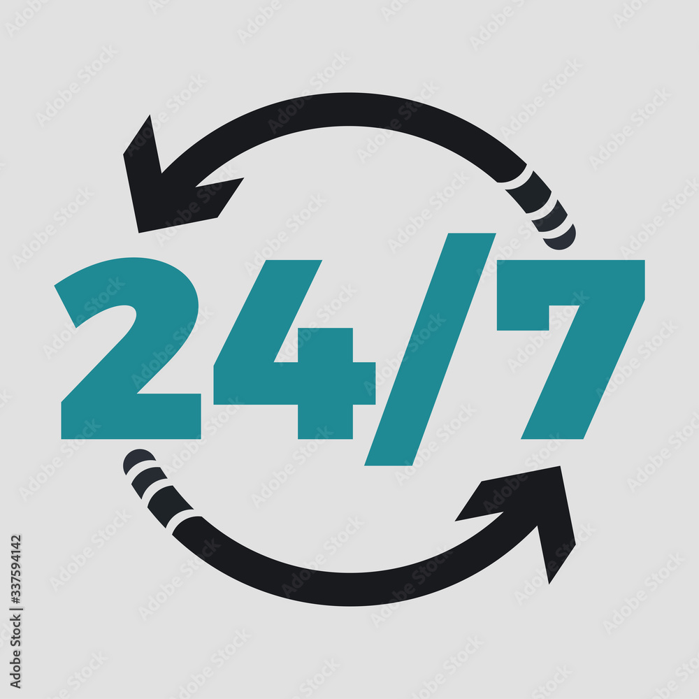 24 hours 7 days icon vector illustration. Service icon concept 24 hours 7 days icon vector illustration. Service icon concept