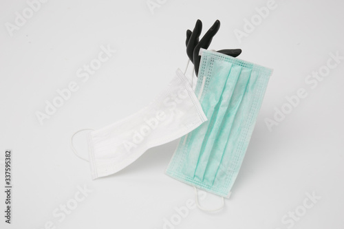 antiviral medical mask for protection against coronavirus. Surgical protective mask. Medical respiratory bandage face on white background. prevention of the spread of virus and pandemic COVID-19.
