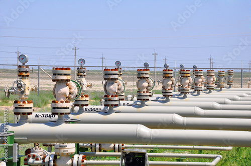 The oil production manifold at the wellsite