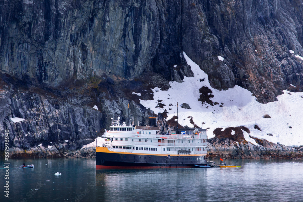 Cruise liner moored in the Gulf of Glacier Bay National Park, Alaska