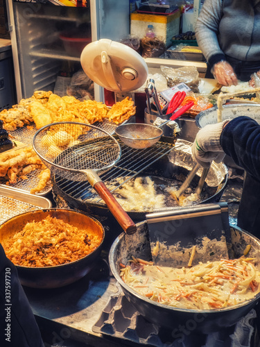 Photography Korean street food stall in traditional market