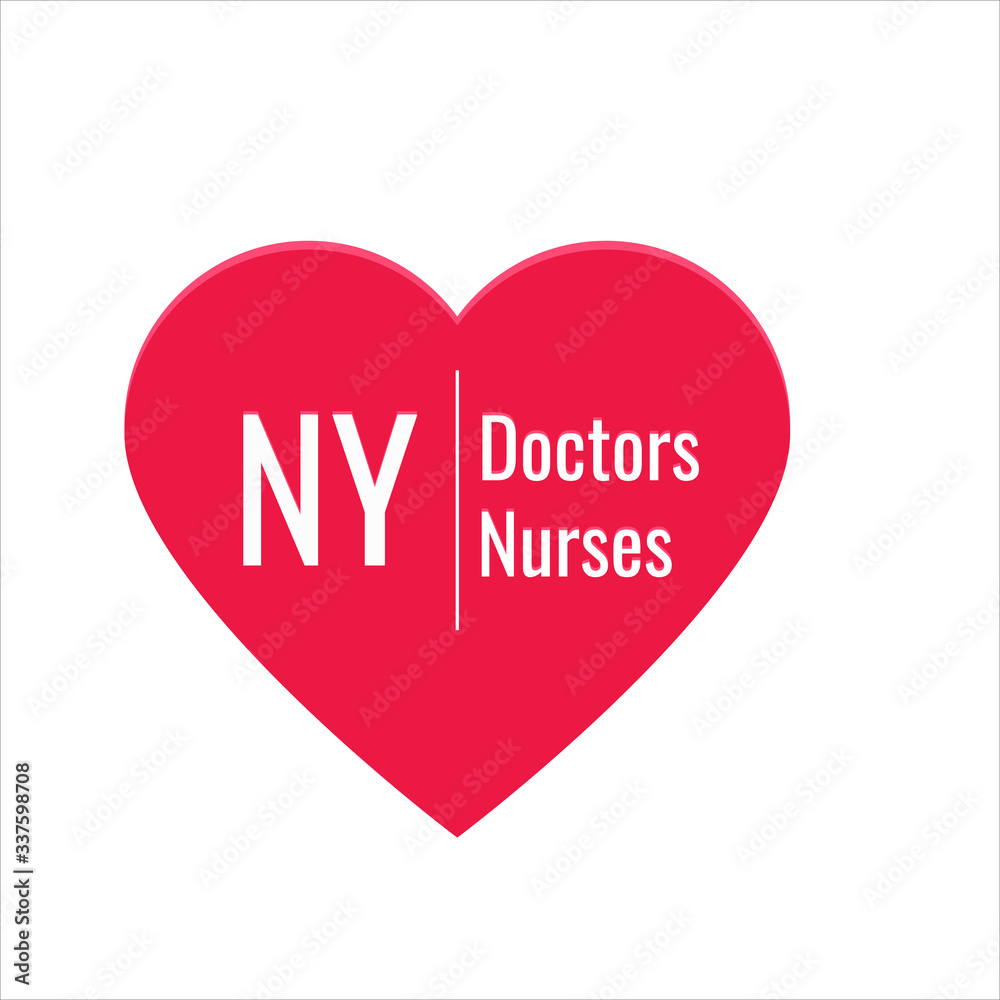 poster, illustration with the inscription NY love doctors and nurses for the kindness of people