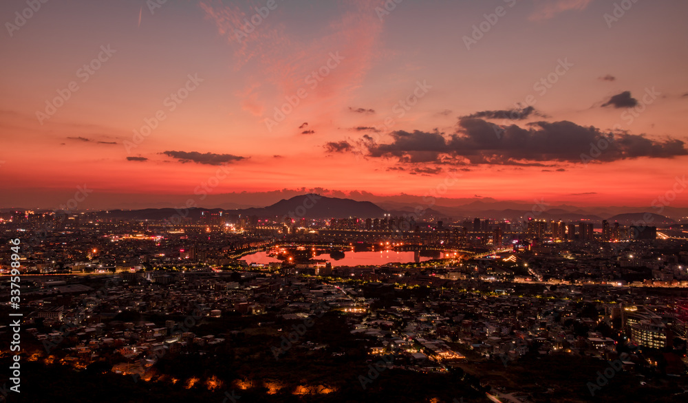 Panoramic view of Quanzhou, China, at sunset.