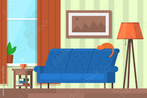 living room with furniture. Template for background, poster, banner Flat style vector illustration.