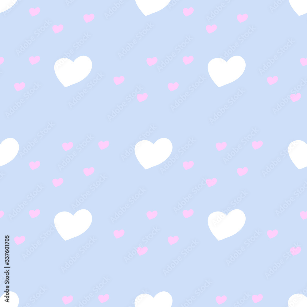 Seamless pattern with  hearts on a blue background. Vector illustration.