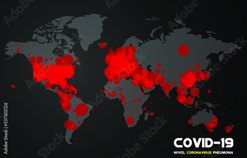 Map of the spread of the COVID-19 virus in the world. Epidemic on the world map. The number of cases on the globe. Vector image.
