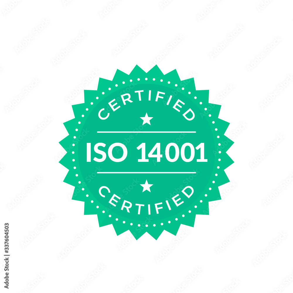 ISO 14001 badge, green on white