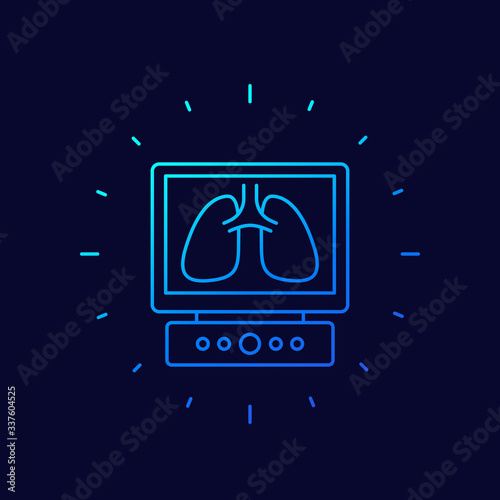 Lungs on screen, artificial lungs ventilation line icon