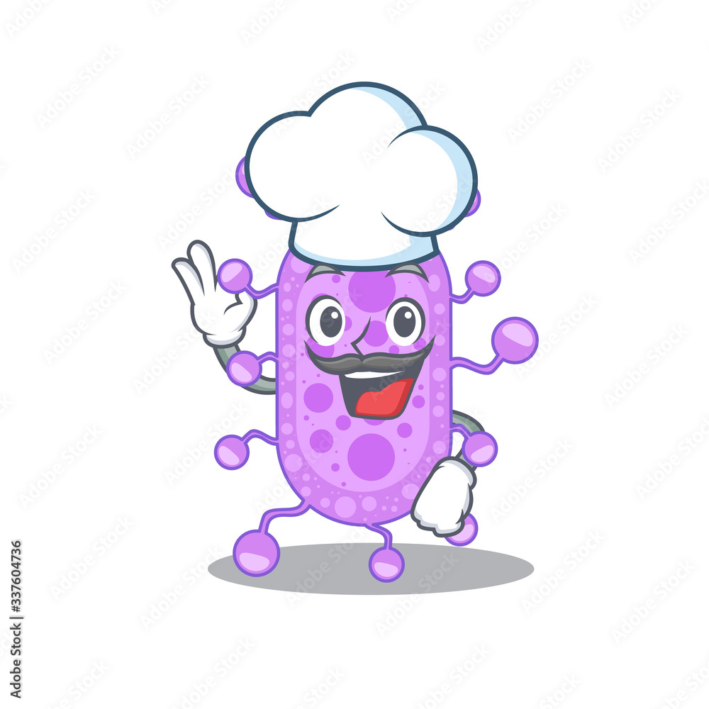 Mycobacterium chef cartoon design style wearing white hat Mycobacterium chef cartoon design style wearing white hat