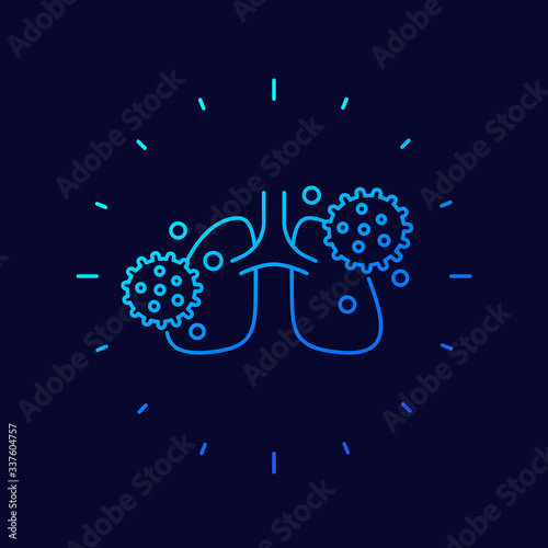 Virus and lungs line vector icon
