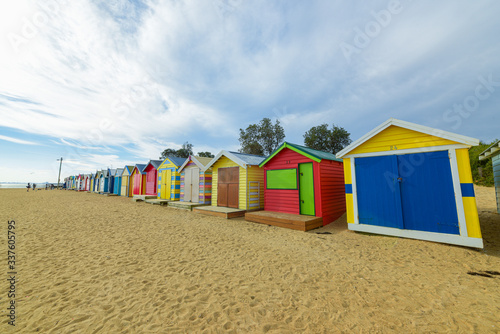 Boat shades on the Brighton beach, Melbourne. Full of colorful, inviting charm of this beach With tourists coming to take pictures © Prathed