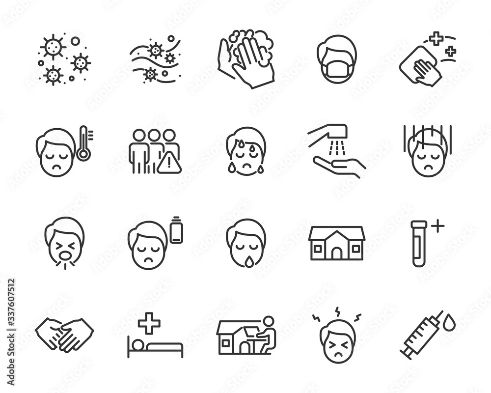 set of coronavirus icons, virus, wash hand, flu, ill set of coronavirus icons, virus, wash hand, flu, ill