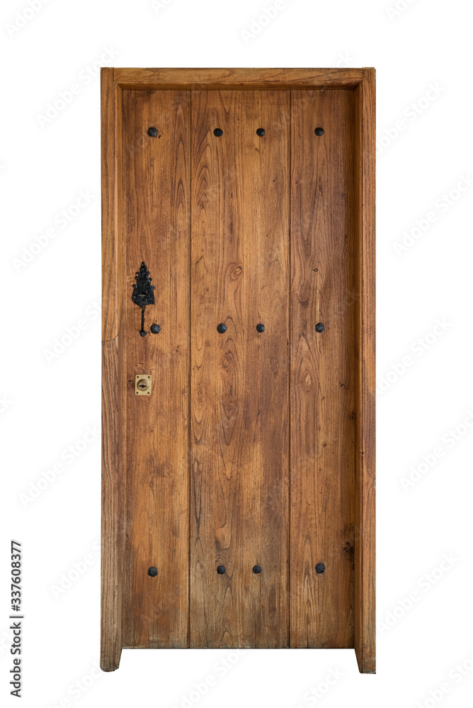 A rustic wooden door isolated on white background