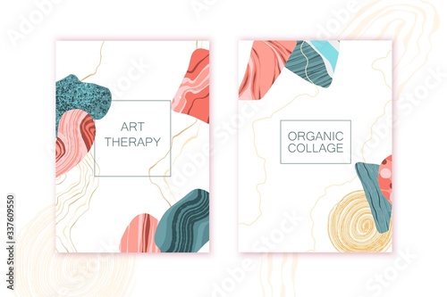 Set of cards with abstract marble, stone texture. Organic natural shapes. Creative background. Minimal modern design.
