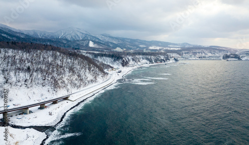 winter landscape of Utoro Shiretoko peninsula in Hokkaido