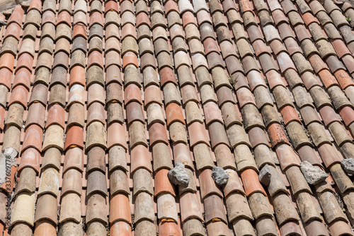 Detail of terracotta roof tiles