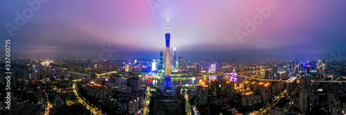 Photography Night view of Guangzhou in fog