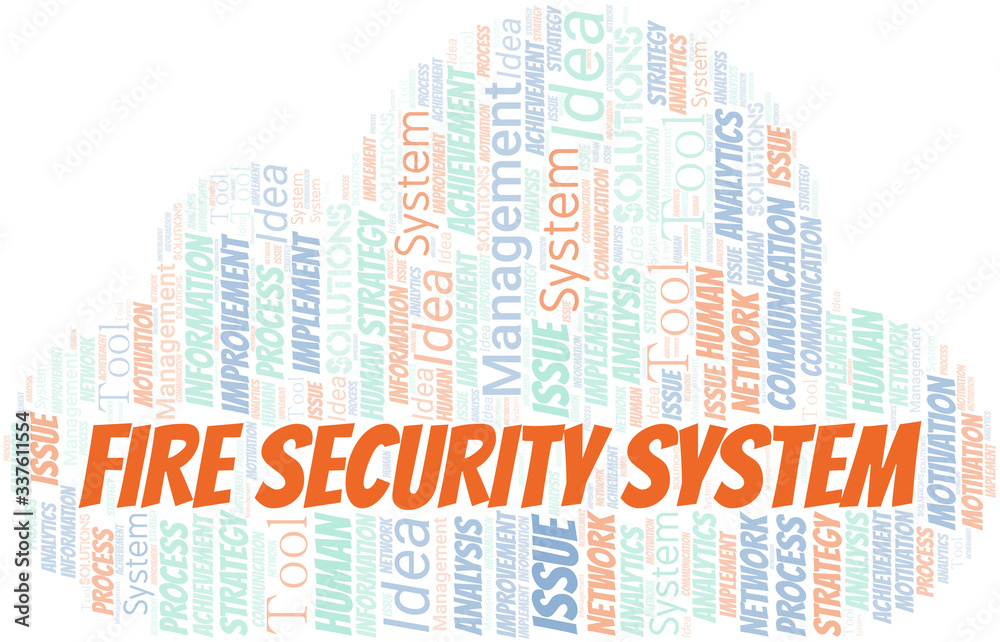Fire Security System typography vector word cloud. Fire Security System typography vector word cloud.